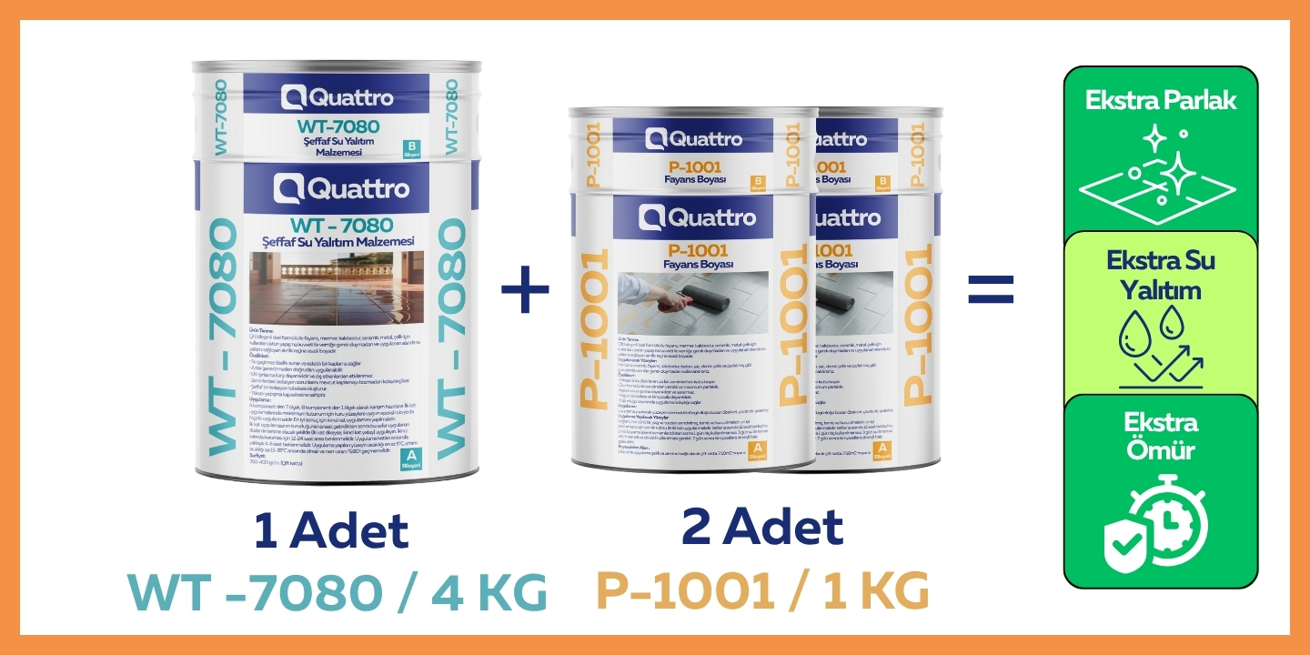1 Adet 4 KG Şeffaf Su Yalıtım Malzemesi + 2 Adet 1 KG Fayans Boyası