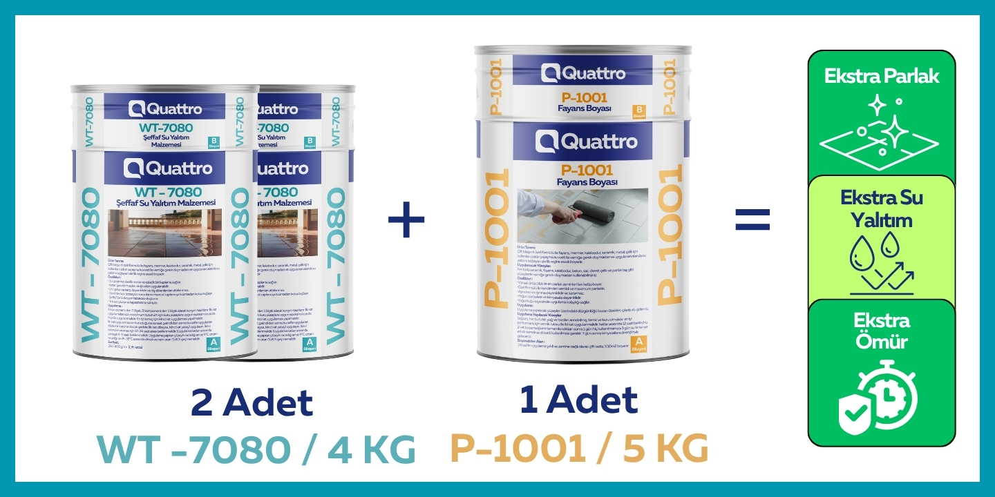 2 Adet 4 KG Şeffaf Su Yalıtım Malzemesi + 1 Adet 5 KG Fayans Boyası
